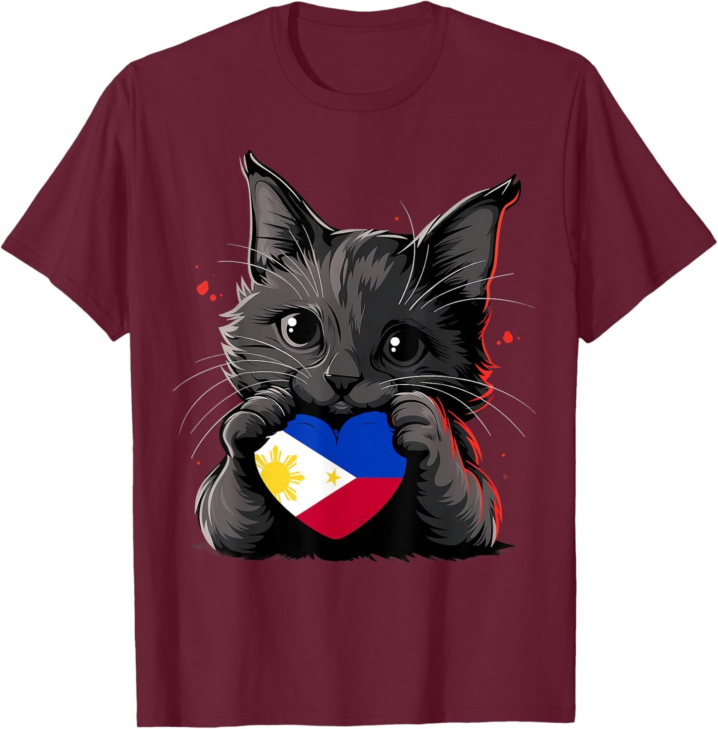 Philippines Flag Cat Pinoy Pilipinas Pride Filipino Roots T-Shirt - T-Shirt | Maroon