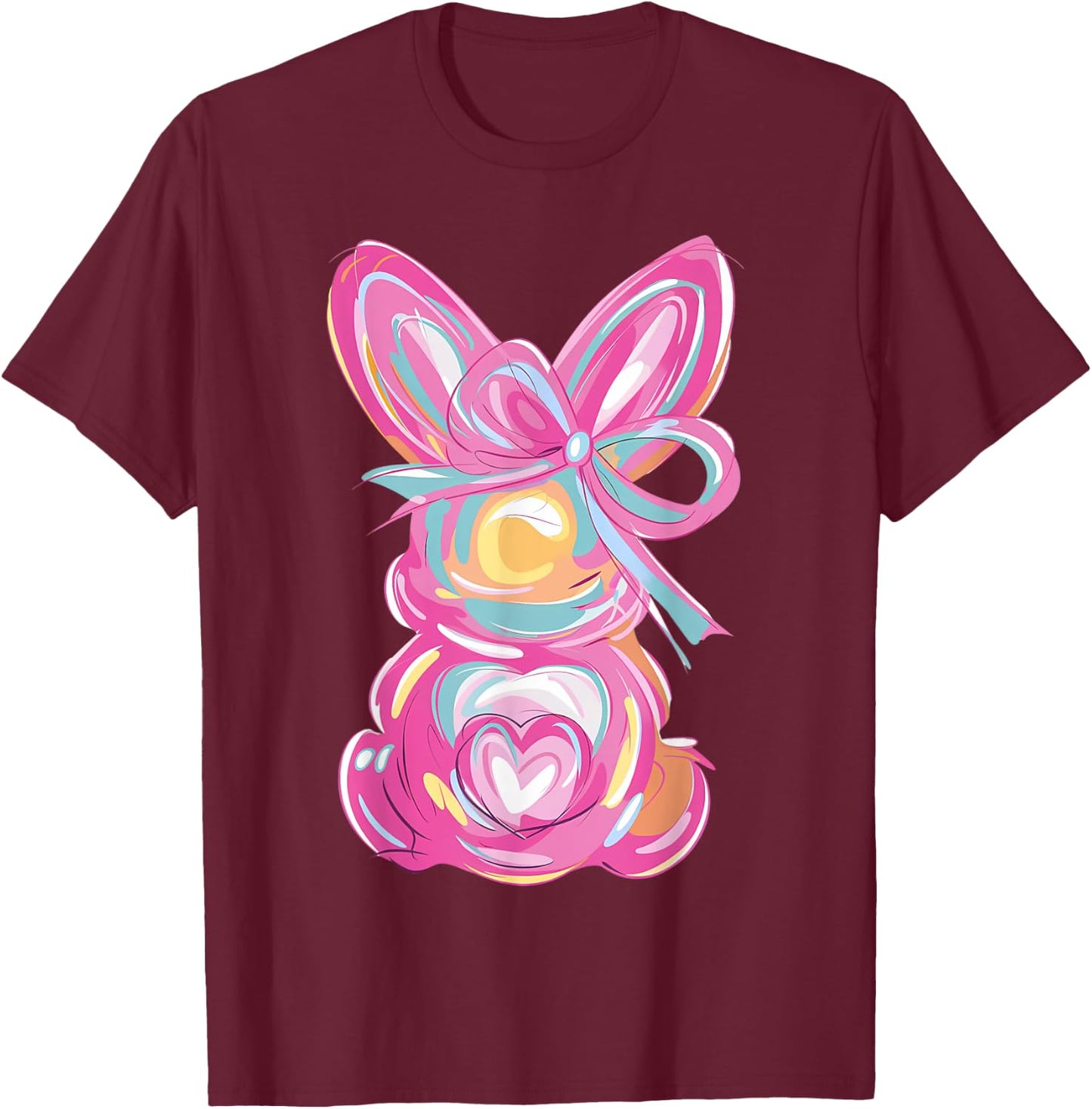 Easter Cute Bunny Coquette Bow Tie Dye Rabbit T-Shirt - T-Shirt | Maroon