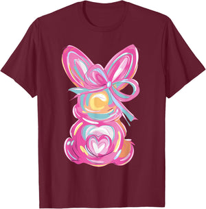 Easter Cute Bunny Coquette Bow Tie Dye Rabbit T-Shirt - T-Shirt | Maroon