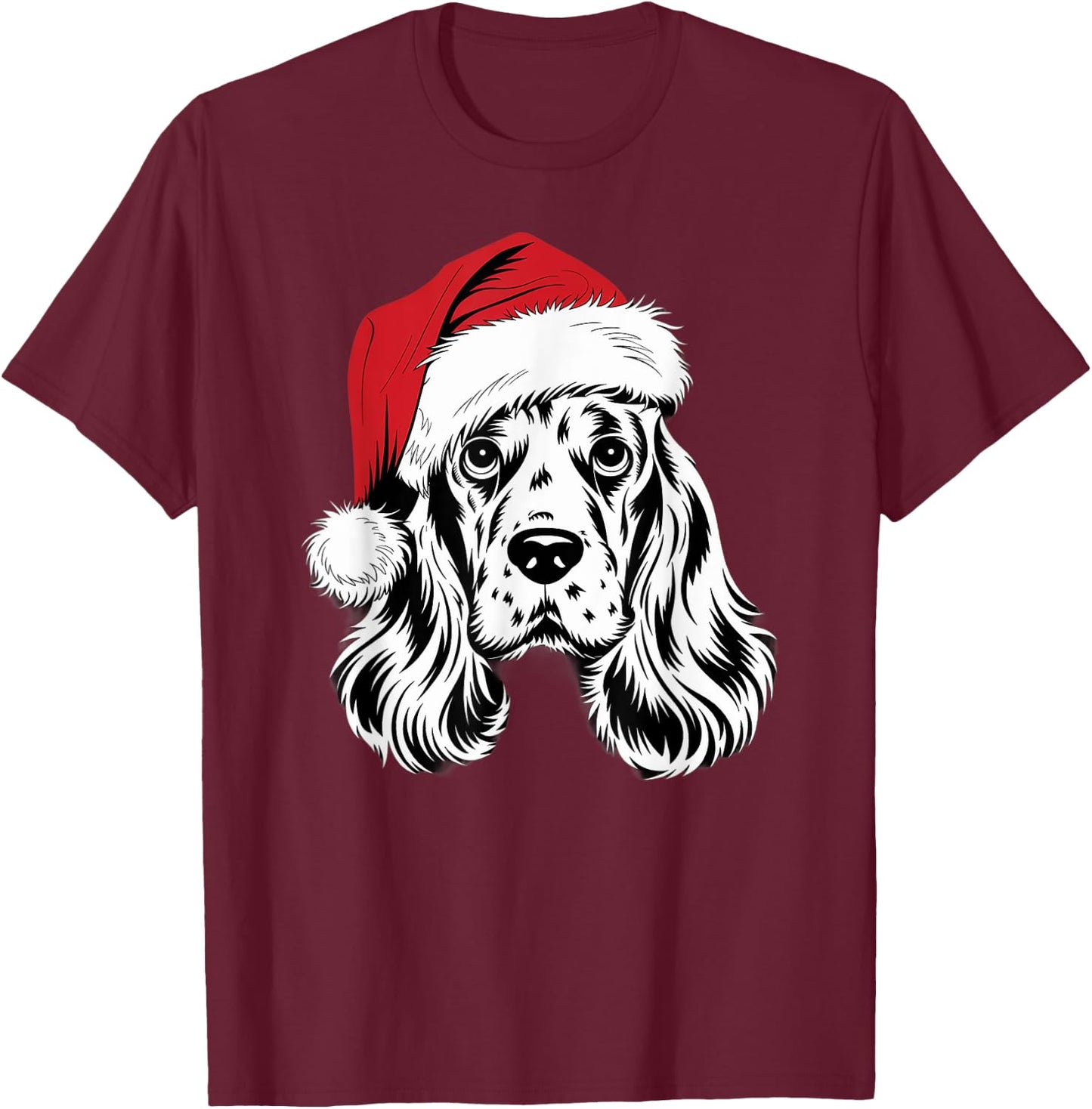 Joyful Cocker Santa Dog on Cocker Spaniel Christmas T-Shirt - T-Shirt | Maroon