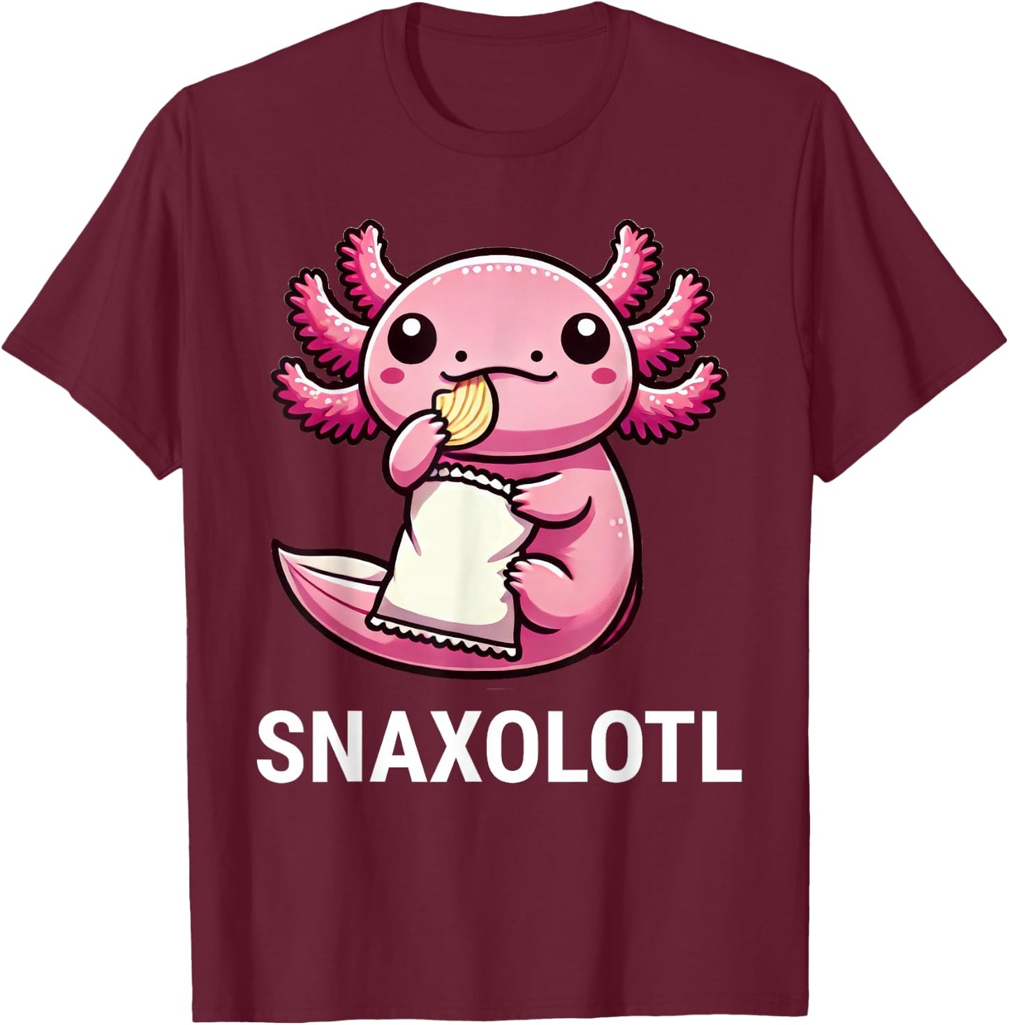 Snaxolotl Axolotl Chips Snacks Funny T-Shirt - T-Shirt | Maroon