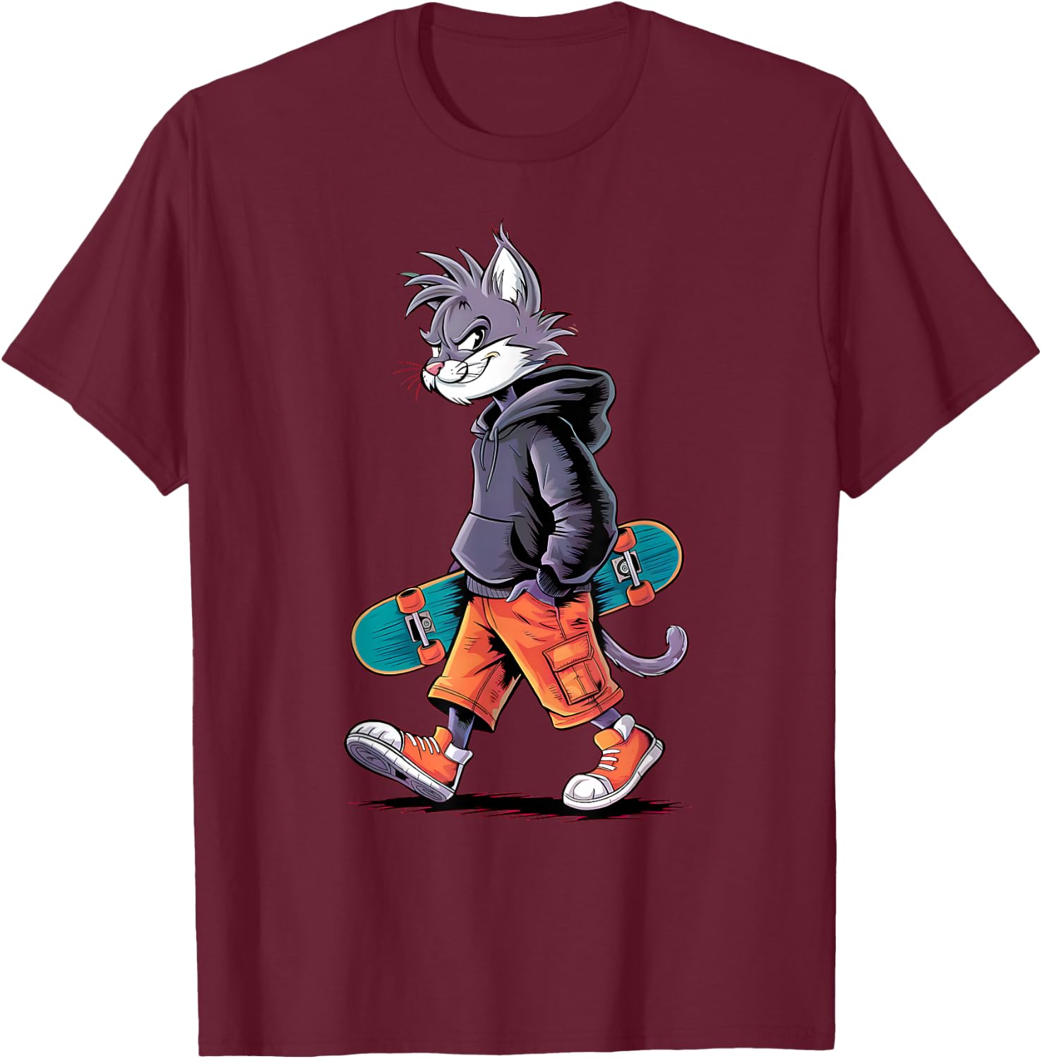 Boys Men Skatepark Cool Skater Cat Rizzler Skateboard T-Shirt - T-Shirt | Maroon