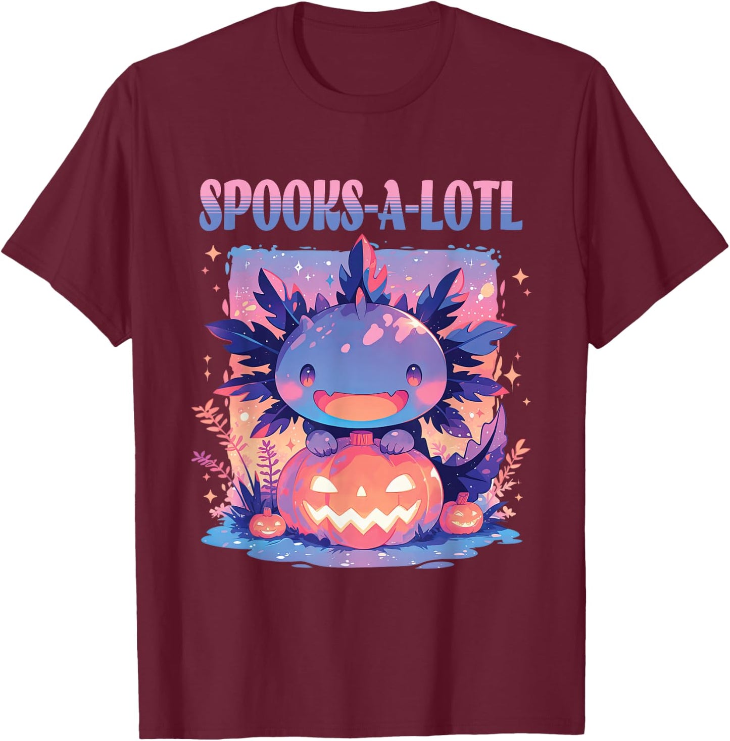 Spooks-A-Lotl Halloween Axolotl T-Shirt - T-Shirt | Maroon