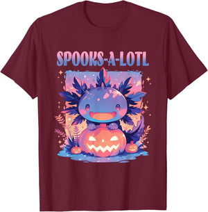 Spooks-A-Lotl Halloween Axolotl T-Shirt - T-Shirt | Maroon