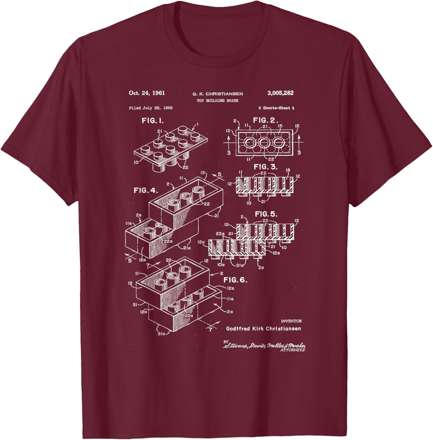 Toy Building Brick Patent , black T-Shirt - T-Shirt | Maroon