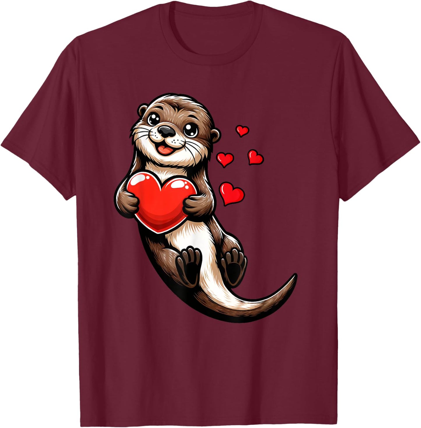 Cute Sea Otter Valentines Heart Lover Funny Boys Girls Kids T-Shirt - T-Shirt | Maroon