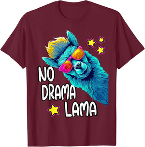Lama No Drama with Sunglasses Cool Funny Saying Alpaca , black T-Shirt - T-Shirt | Maroon