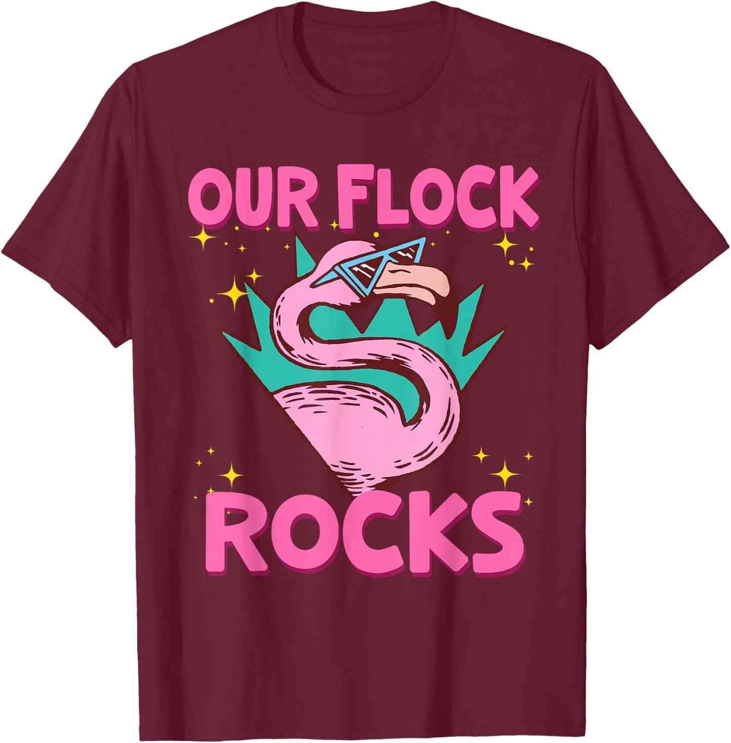 Our Flock Rocks Flamingo Matching Family Vacation Group T-Shirt - T-Shirt | Maroon