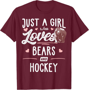 Just A Girl Who Loves Bears and Hockey Gift Bear T-Shirt - T-Shirt | Maroon