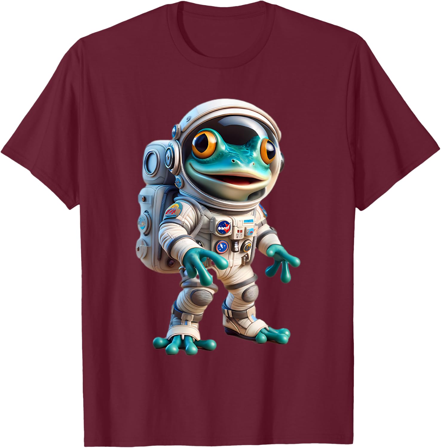 Cute Frog Astronaut Helmet Space Men Women Kids T-Shirt - T-Shirt | Maroon