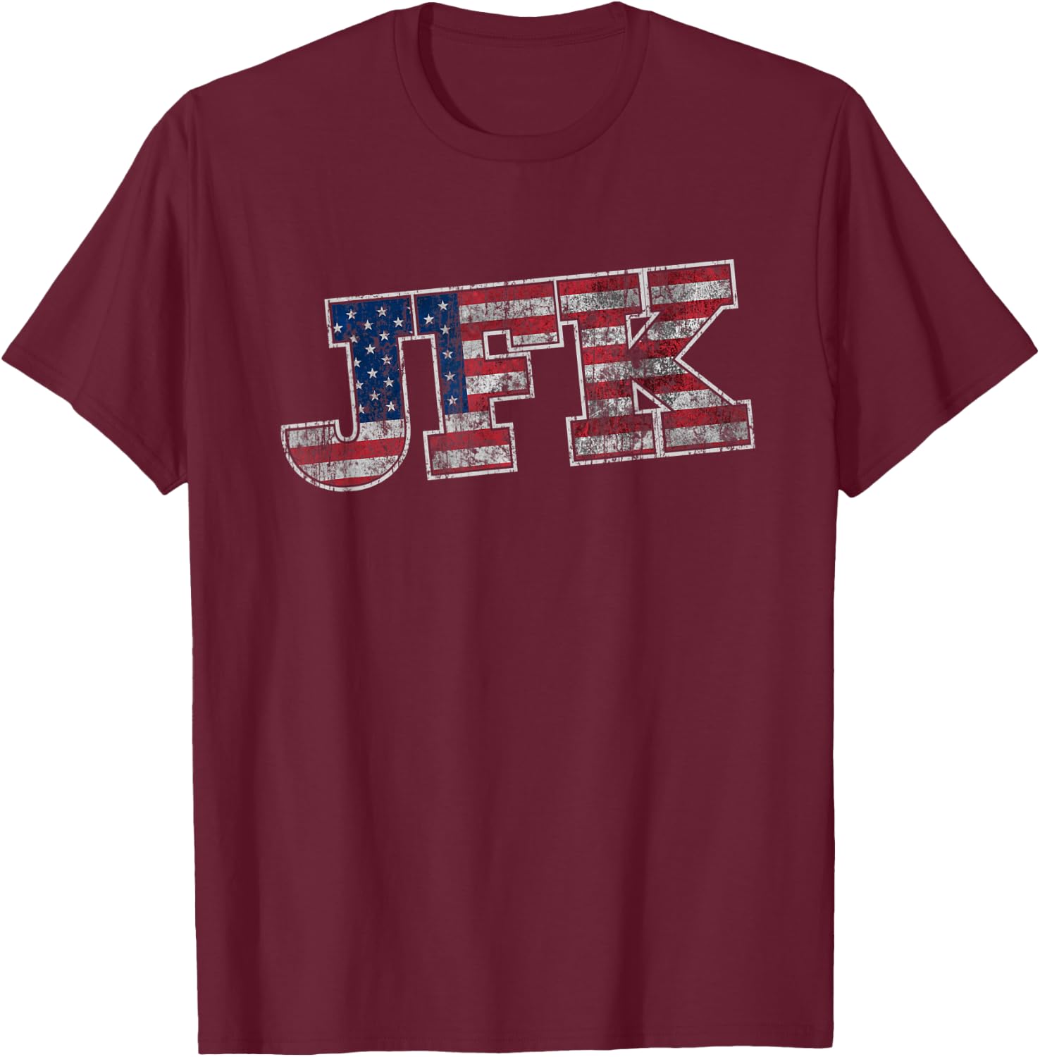 JFK T Shirt - Distressed Flag United States of America T-Shirt - T-Shirt | Maroon