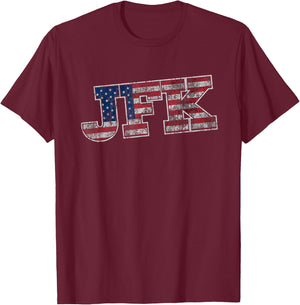 JFK T Shirt - Distressed Flag United States of America T-Shirt - T-Shirt | Maroon