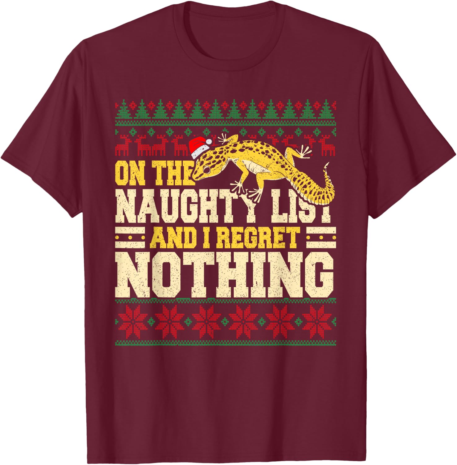 Funny Lizard Reptile - Tiny Dragon Leopard Gecko Christmas T-Shirt - T-Shirt | Maroon