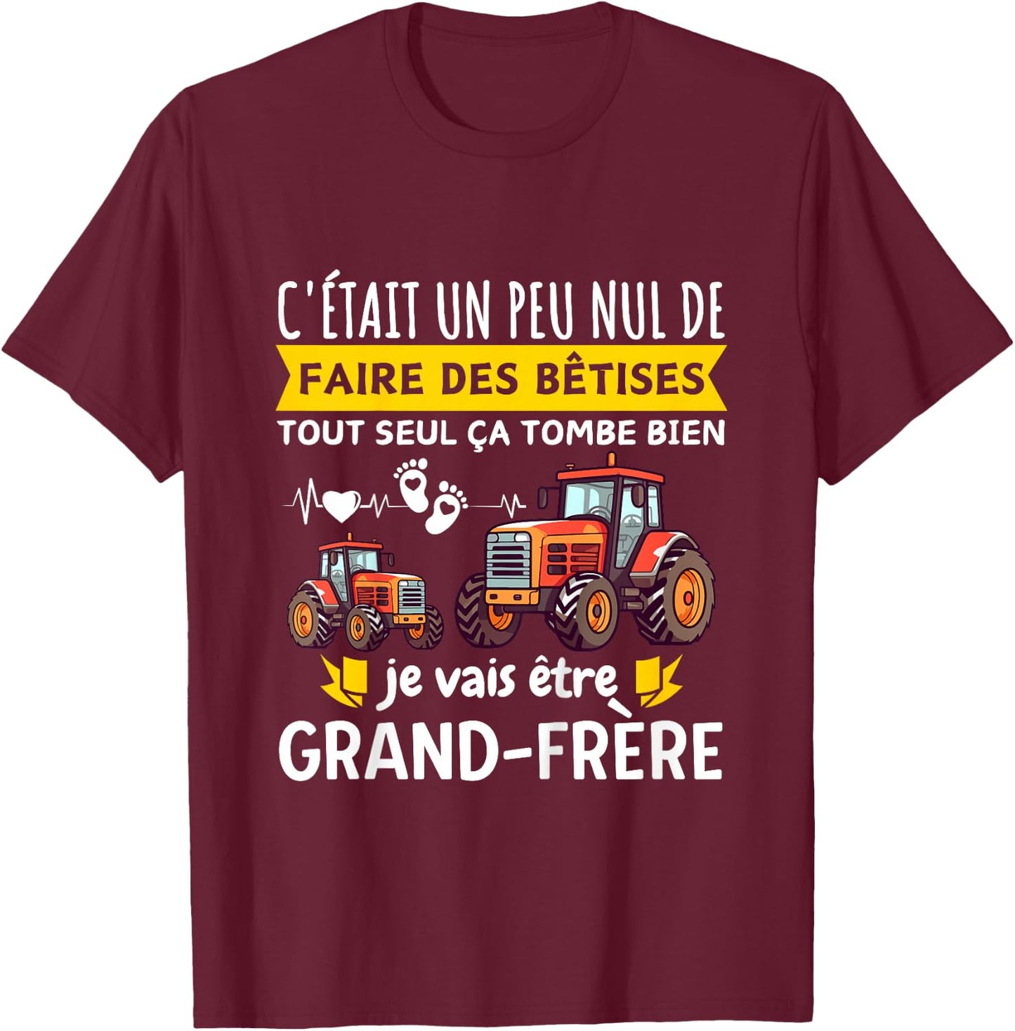 Child Announcement Future Big Brother I Will Be Big Brother Tractor , Black, 2 T-Shirt - T-Shirt | Maroon