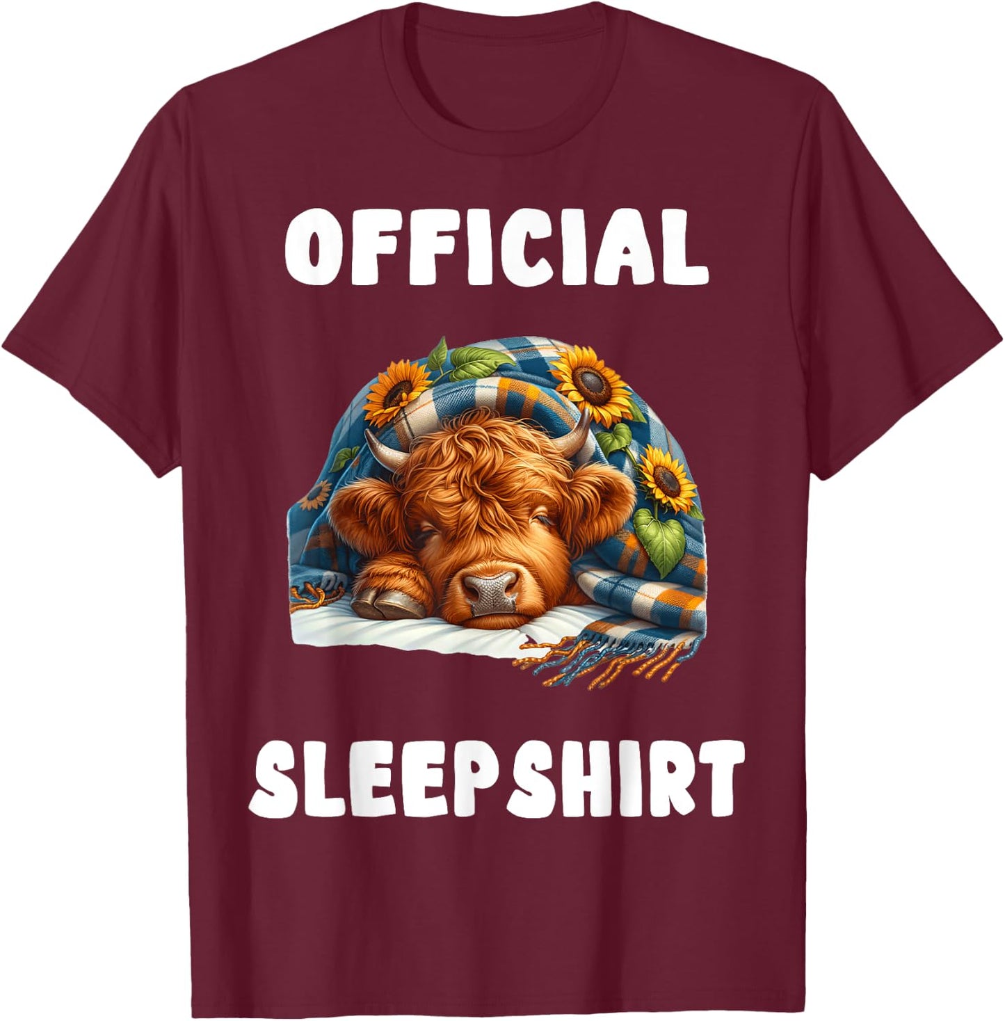 Highland_cow - Official Sleepshirt Pajamas Nightgown T-Shirt - T-Shirt | Maroon
