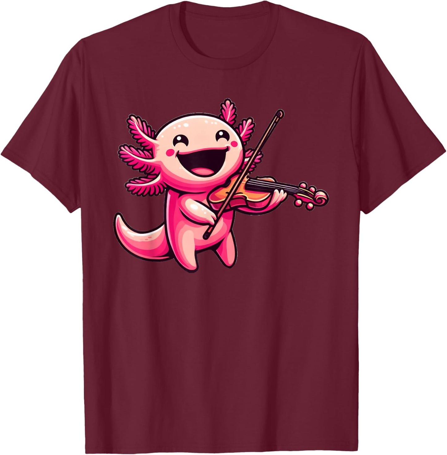 Axolotl Playing Violin Axolotls Musician Music T-Shirt - T-Shirt | Maroon