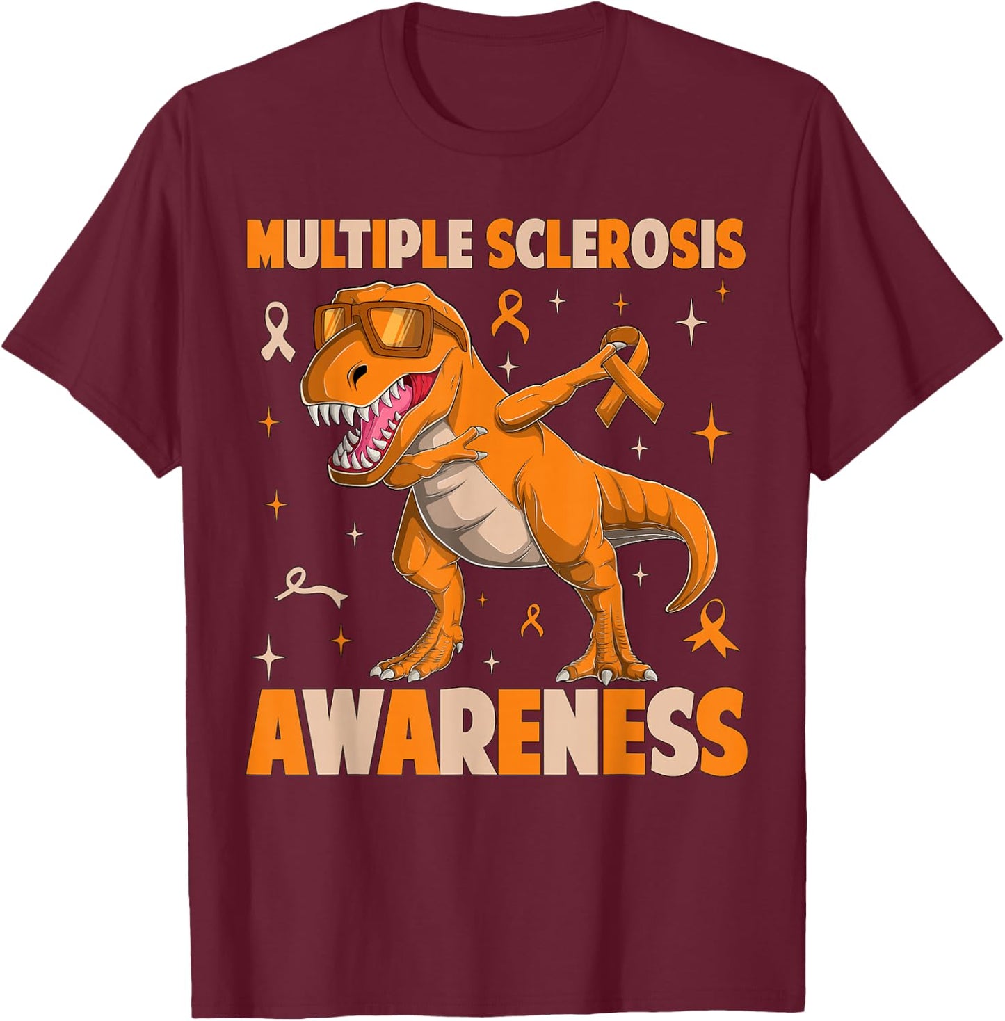 Multiple Sclerosis MS Awareness T-rex Dinosaur Gifts T-Shirt - T-Shirt | Maroon