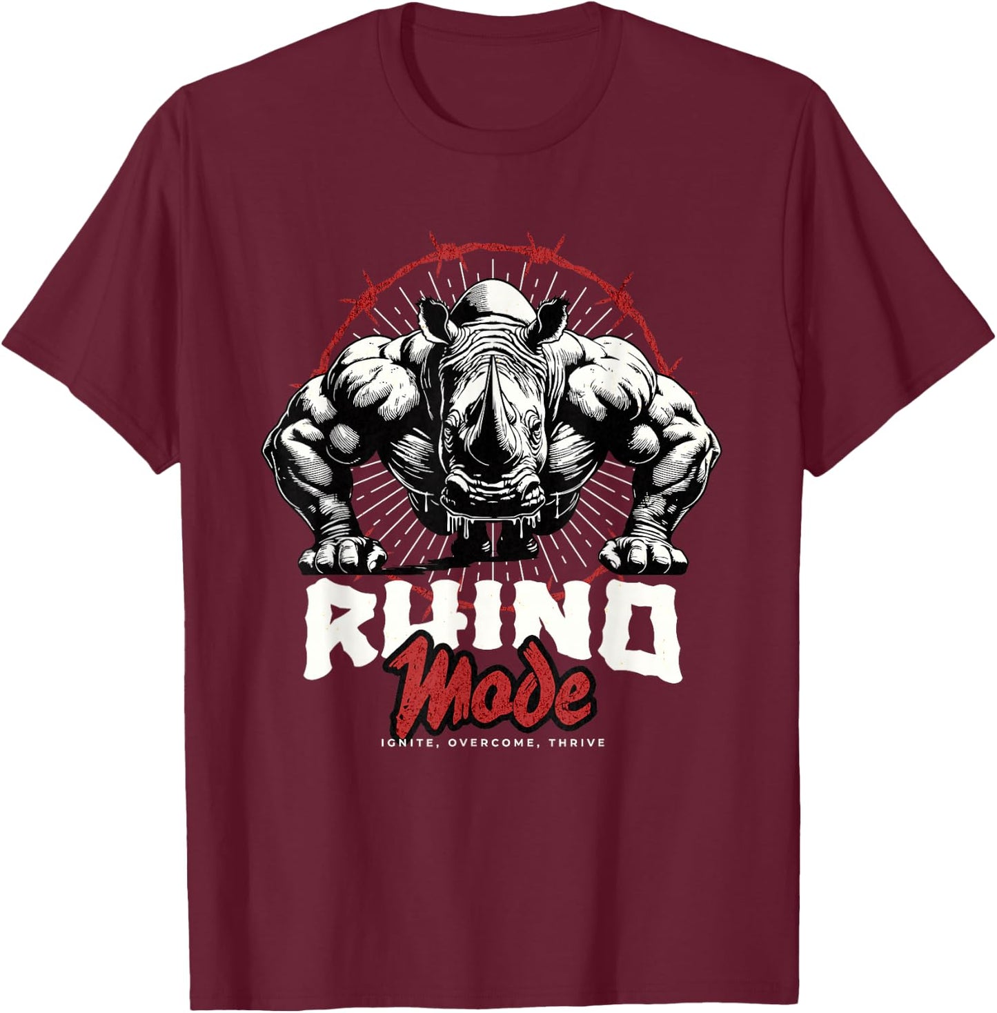 Rhino Mode Pushup Rhino Gym Workout Motivation T-Shirt - T-Shirt | Maroon