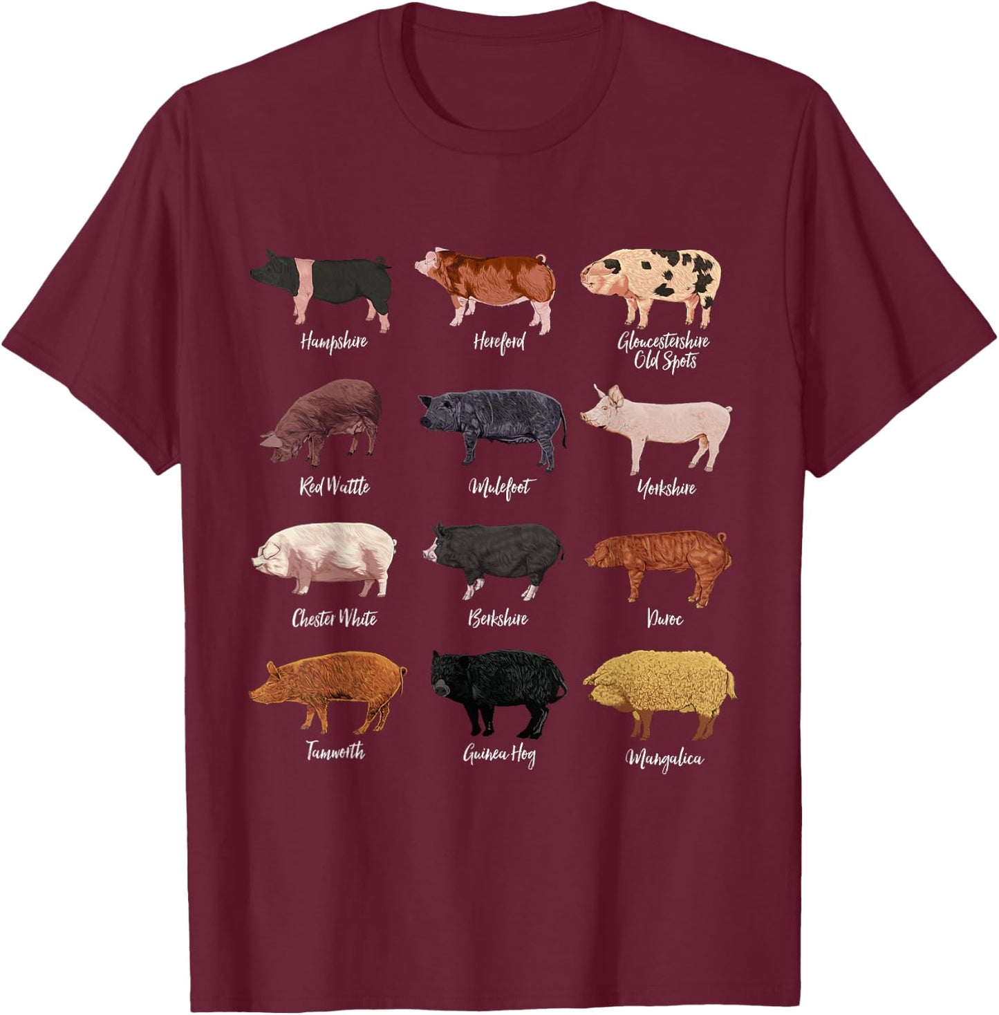 Schweine Zeichnungen - Schweinerassen T-Shirt - T-Shirt | Maroon