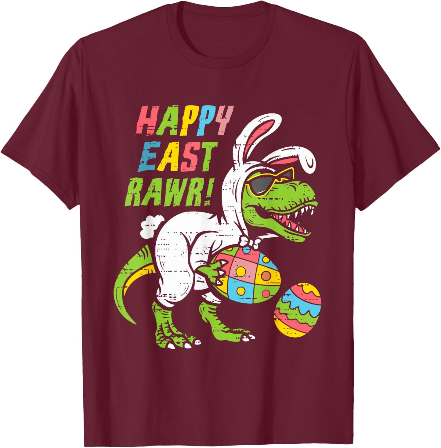 Boys Easter Day Funny Happy Eastrawr Dinosaur T Rex Dino Kid T-Shirt - T-Shirt | Maroon