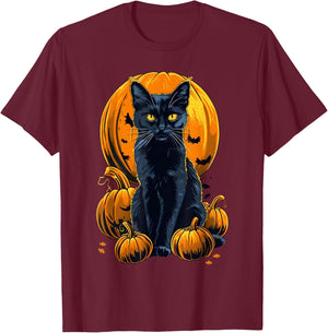 Retro Black Cat Halloween Pumpkin Costume Men Kids T-Shirt - T-Shirt | Maroon