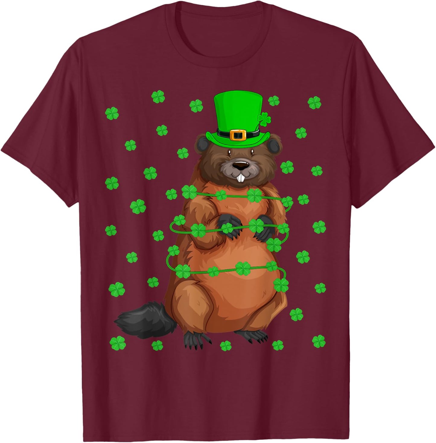Irish Shamrock Leprechaun Beaver St. Patrick's Day T-Shirt - T-Shirt | Maroon
