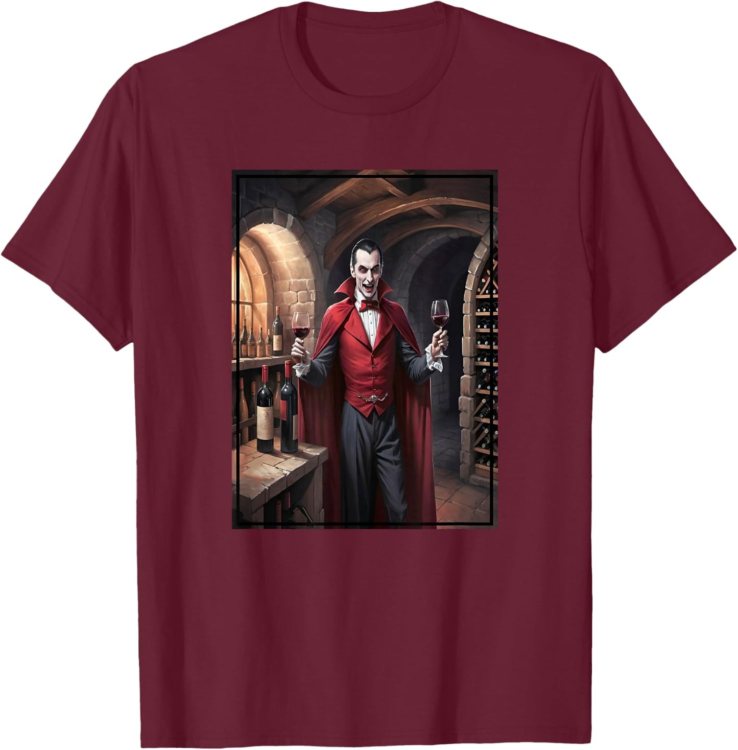 Dracula Wine Tasting in His Transylvanian Castle Cellar T-Shirt - T-Shirt | Maroon