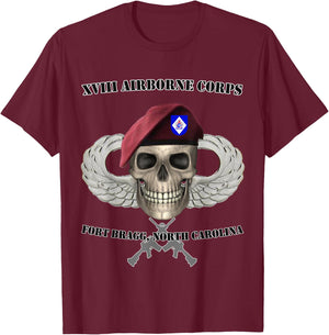 XVIII Airborne Corps- Ft Bragg, North Carolina Design T-Shirt - T-Shirt | Maroon