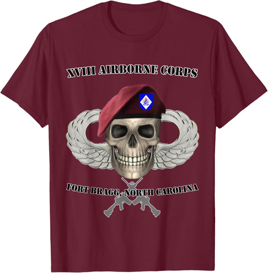 XVIII Airborne Corps- Ft Bragg, North Carolina Design T-Shirt - T-Shirt | Maroon