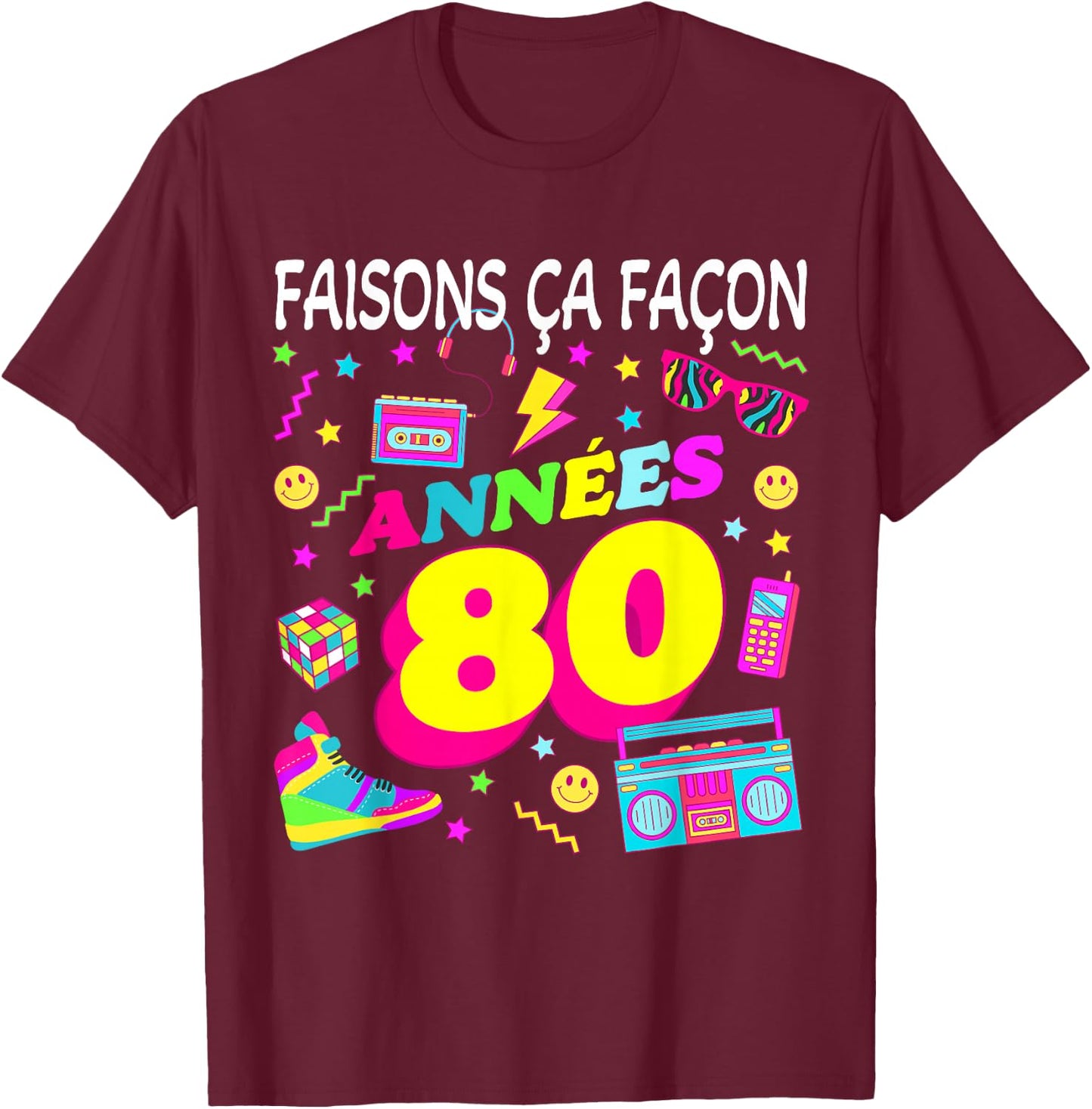 Party 80s Birthday Party 80s Retro Style , Black, S T-Shirt - T-Shirt | Maroon