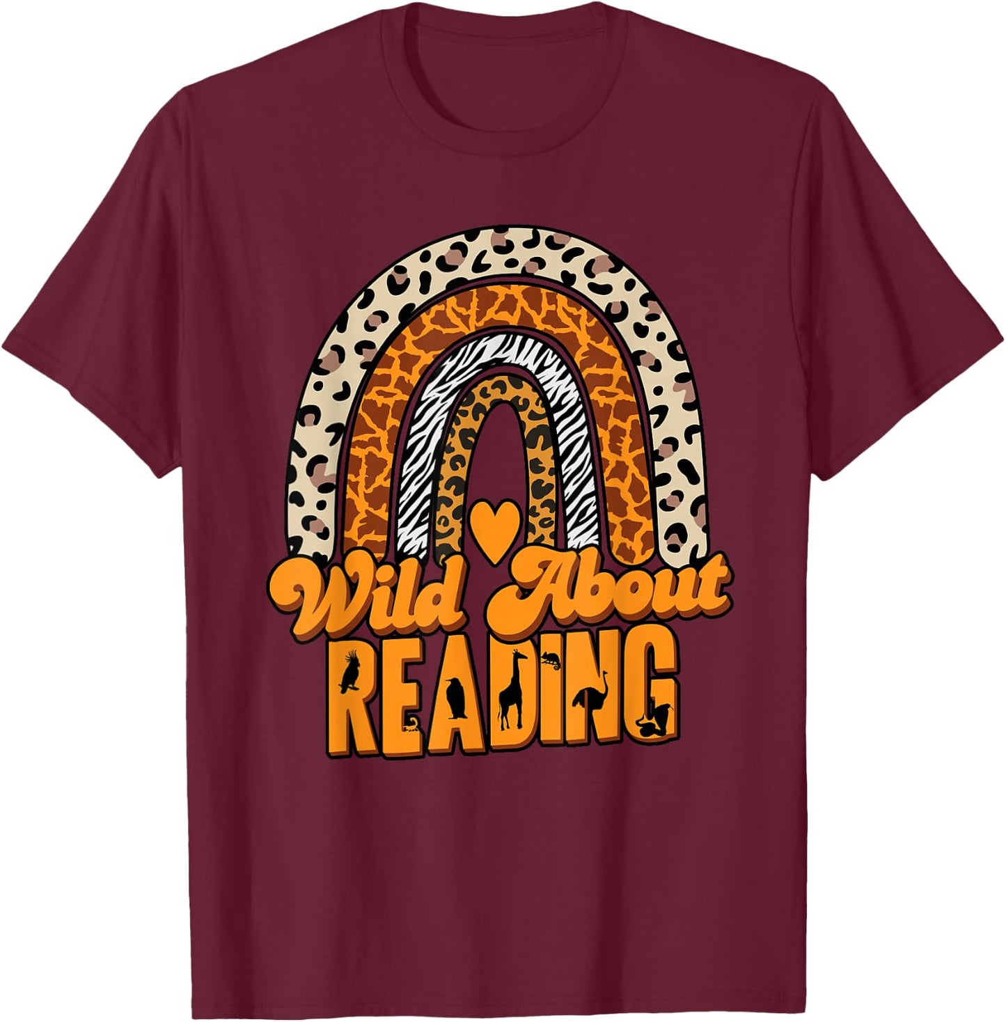 Wild About Reading Books Teacher Leopard Rainbow T-Shirt - T-Shirt | Maroon