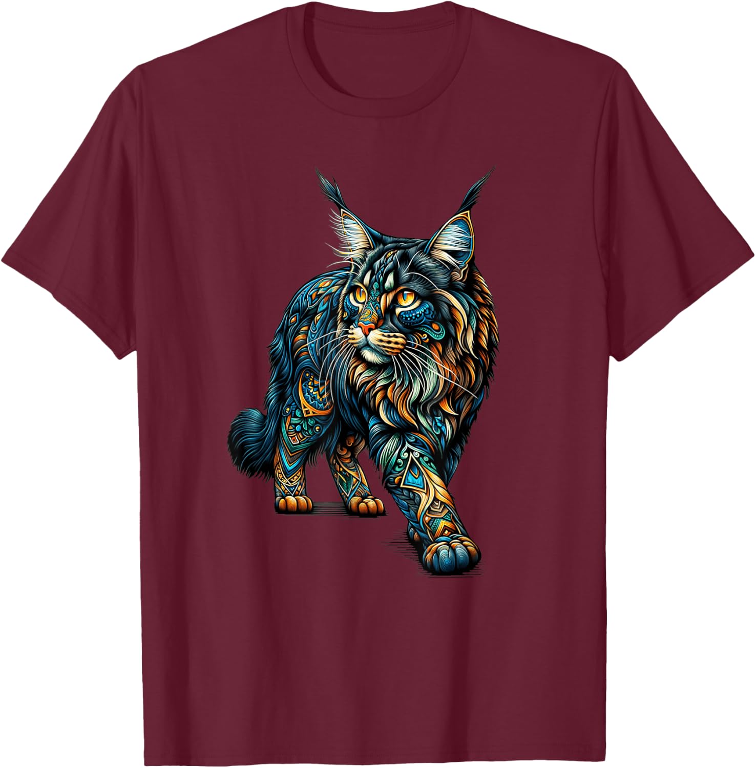 Mandala Maine Coon Cat Maine Coons T-Shirt - T-Shirt | Maroon