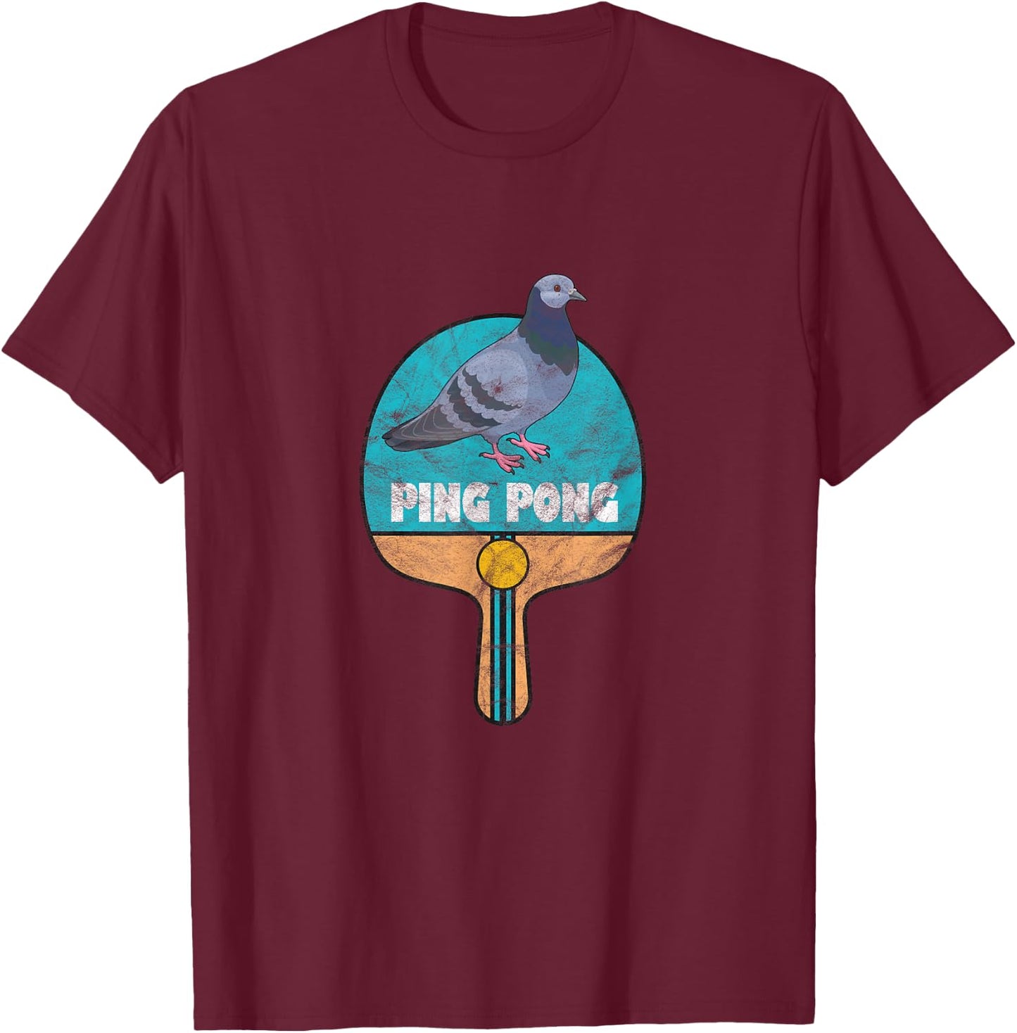 Ping Pong Paddle Pigeon Table Tennis Distressed T-Shirt - T-Shirt | Maroon