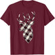 Deer Head Silhouette Gift White Buffalo Plaid Christmas T-Shirt - T-Shirt | Maroon