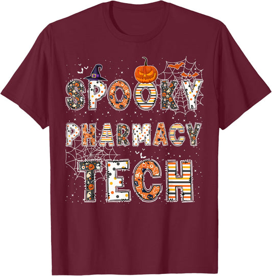 Spooky Pharmacy Technician Halloween Costume Pharmacy Tech T-Shirt - T-Shirt | Maroon