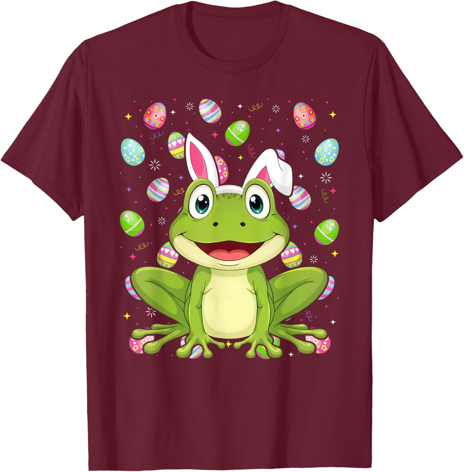 Frog Happy Easter Egg Hunt Bunny Ear Frog Easter T-Shirt - T-Shirt | Maroon