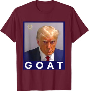 Funny Trump GOAT Never Surrender Trump Mug Shot 2024 Legend T-Shirt - T-Shirt | Maroon