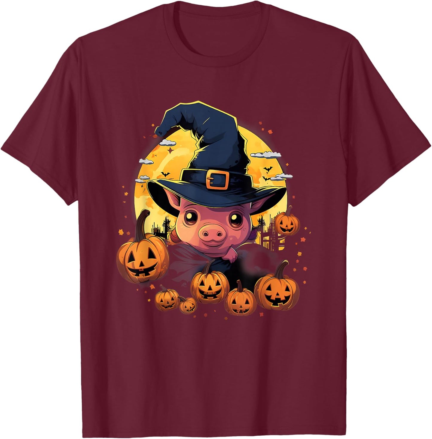 Spooky Pig Witch Halloween T-Shirt - T-Shirt | Maroon