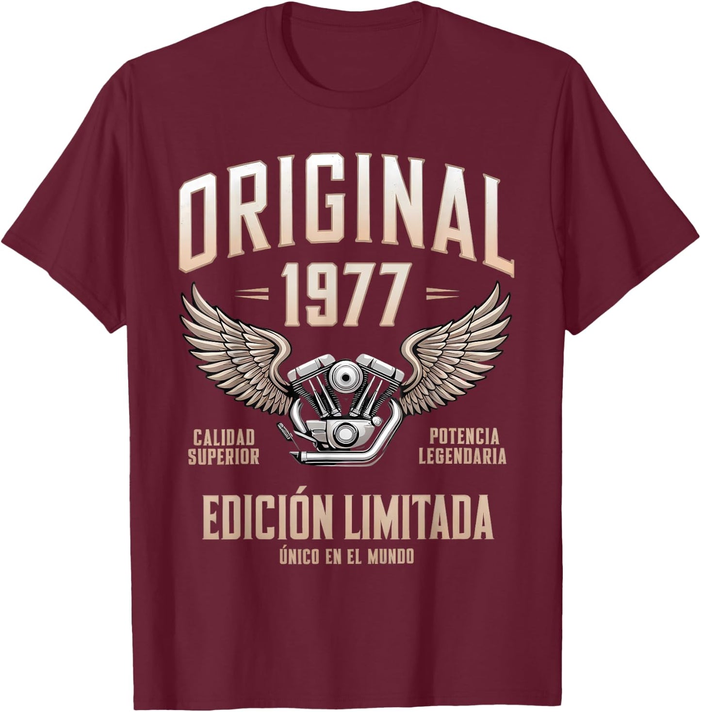 Original 1977 Spanish Birthday Motorcycle Cumpleaños Español T-Shirt - T-Shirt | Maroon