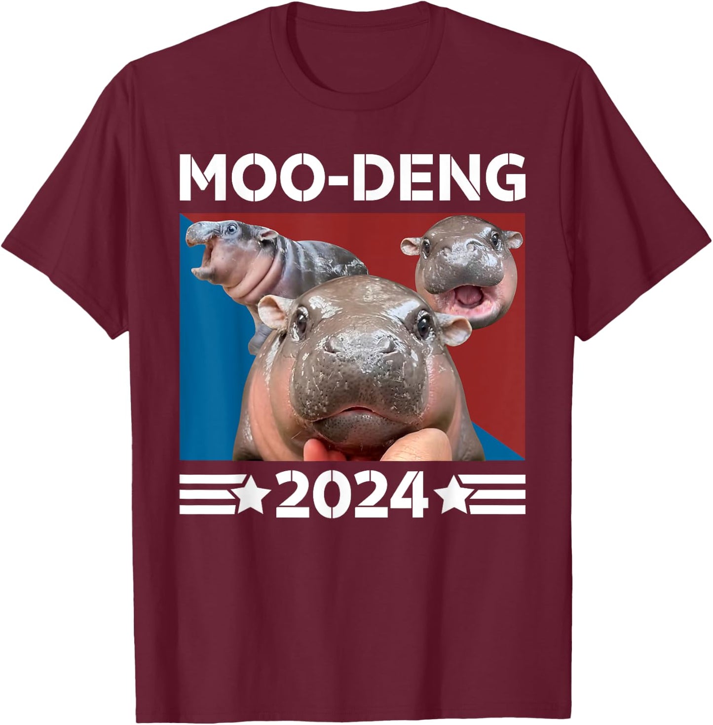 Moo-deng 24 Political Baby Pigmy Hippo Moodeng 2024 Election T-Shirt - T-Shirt | Maroon