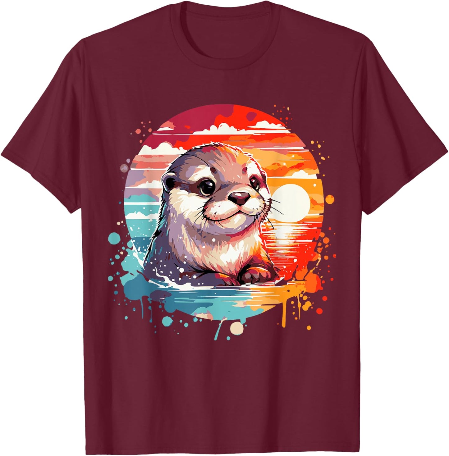Cute Otter Spirit Animal River Otter Colorful Sunset T-Shirt - T-Shirt | Maroon