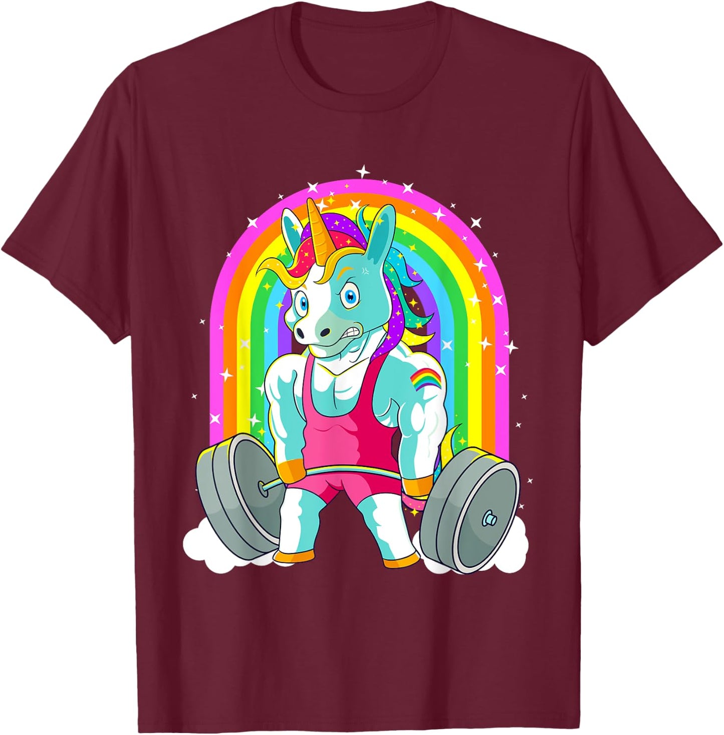 Gym Unicorn Deadlift Weightlifting Workout Pride Men Women T-Shirt - T-Shirt | Maroon