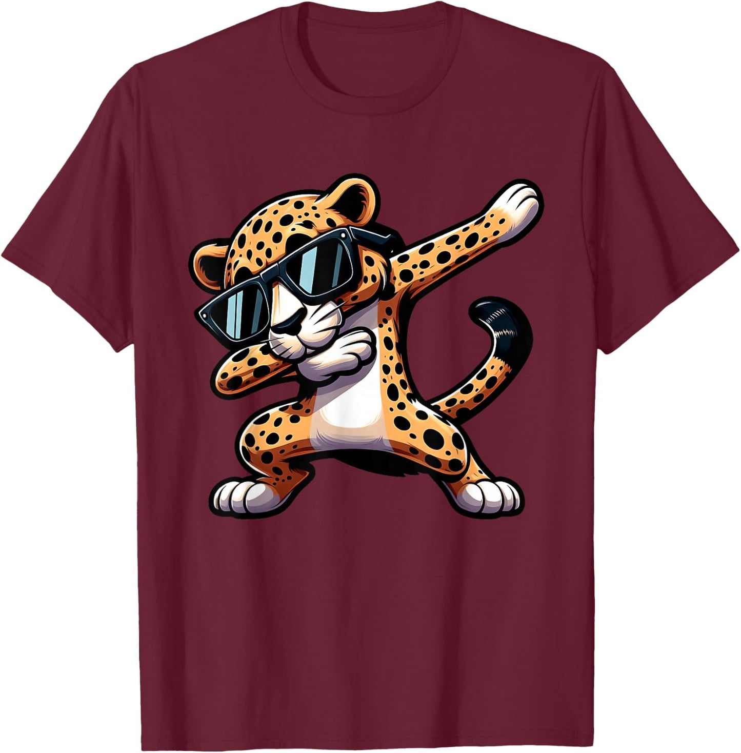 Cool Dabbing Cheetah Leopard Sunglasses Dab Dance Boys Girls T-Shirt - T-Shirt | Maroon