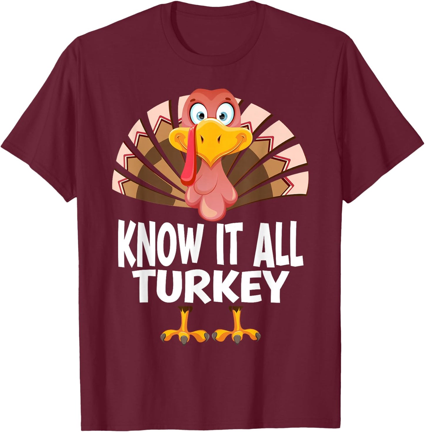 Thanksgiving Know It All Turkey Matching Pajama T-Shirt - T-Shirt | Maroon