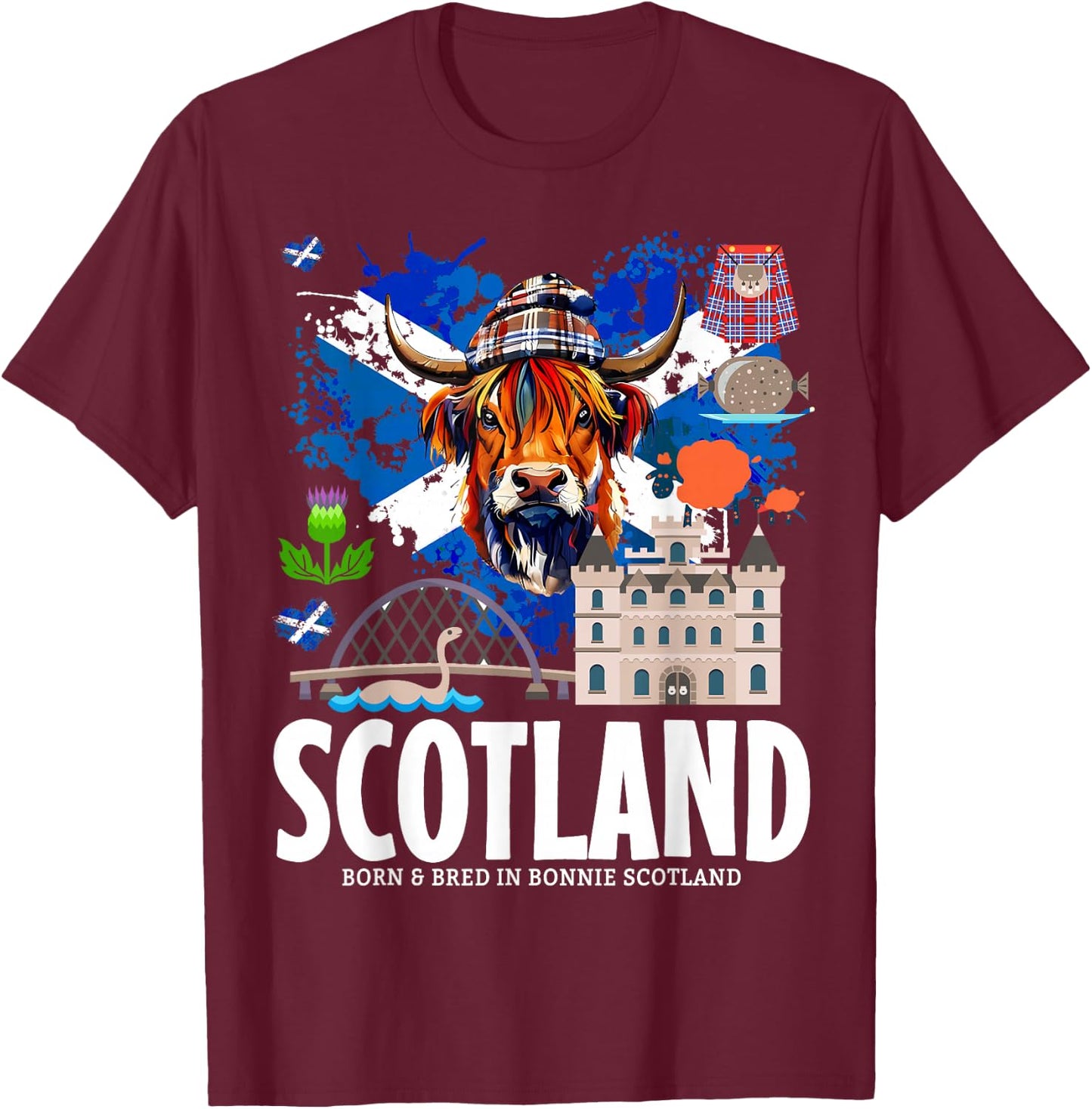 Scottish Flag Idea & Scotland Flag Highland Cow T-Shirt - T-Shirt | Maroon