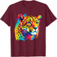 Colorful Cheetah Face Animal Print Big Cat Wildlife Artwork T-Shirt - T-Shirt | Maroon