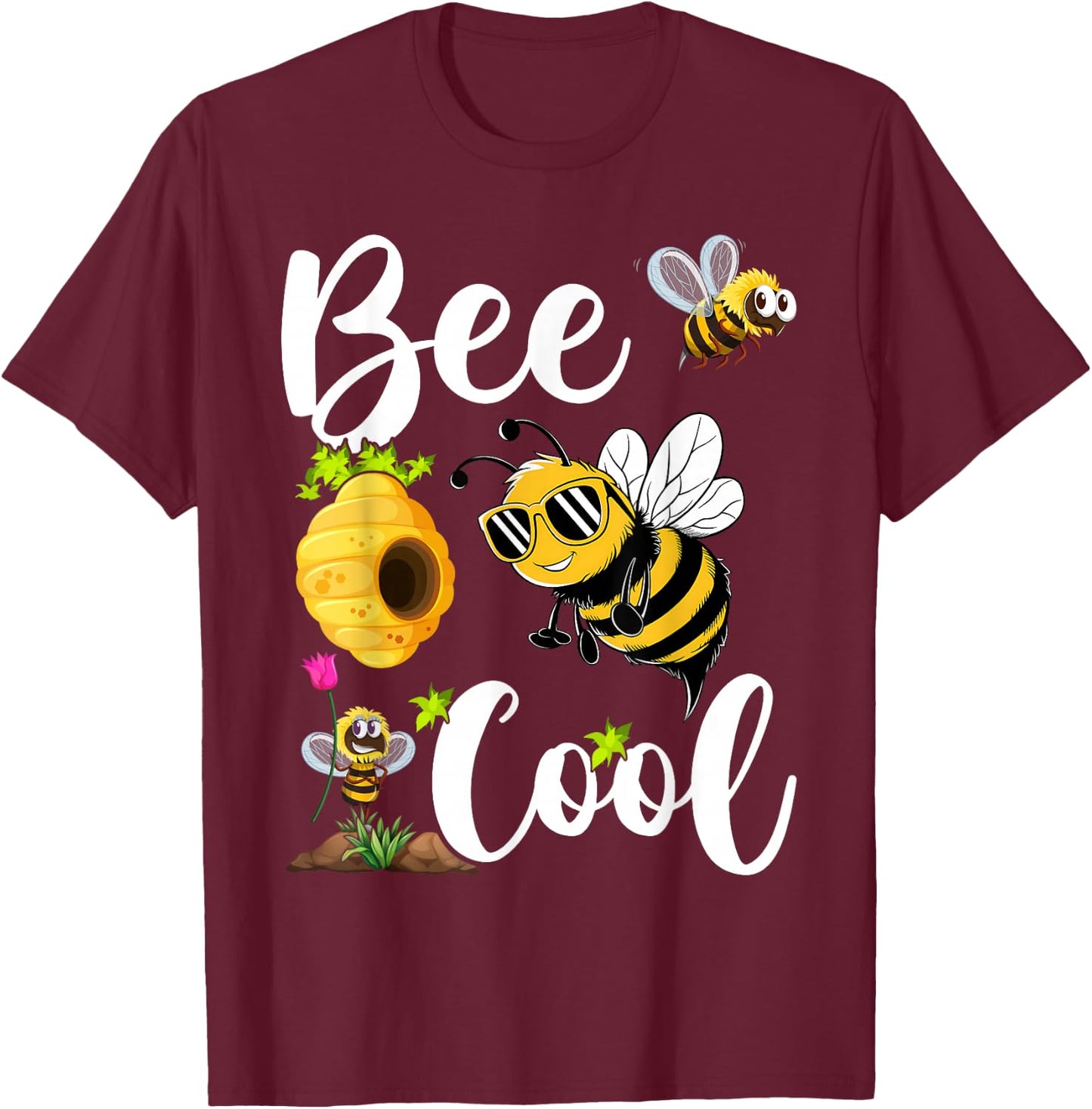 Bee Cool Bumble Bee Boys Girls Kids T-Shirt - T-Shirt | Maroon