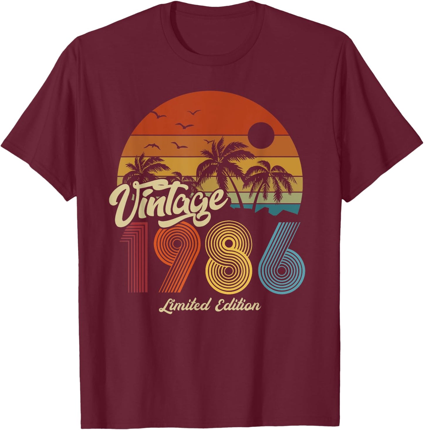 1986 Vintage Vintage Birthday Retro Men's Women's Gift , black T-Shirt - T-Shirt | Maroon