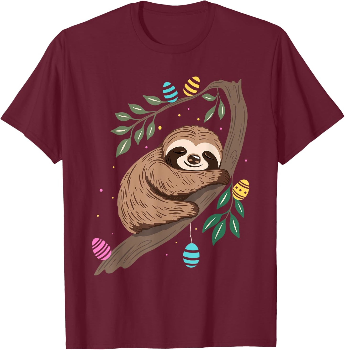 Oster Faultier mit Ostereier im Frühling Cute Animals Art T-Shirt - T-Shirt | Maroon