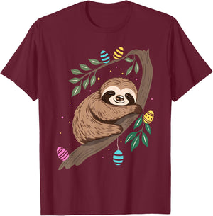 Oster Faultier mit Ostereier im Frühling Cute Animals Art T-Shirt - T-Shirt | Maroon